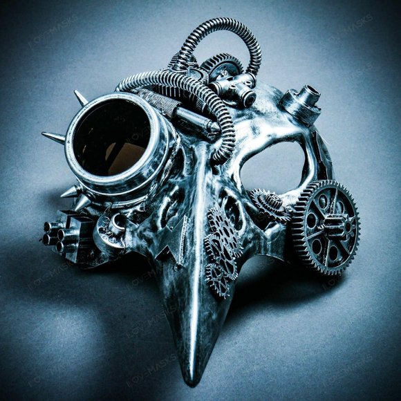 Silver Raven Skull Nose Steampunk Halloween Mask - Picture 9 of 10